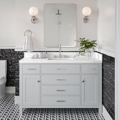 ARIEL Bristol 54 Inch Single Rectangle Sink Bathroom Vanity With Carrara White Quartz Countertop 1.5 Edge In Grey
