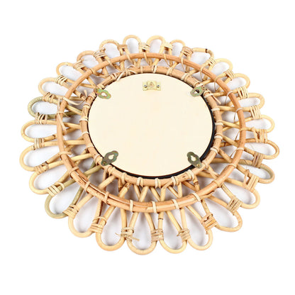 Miumaeov Rattan Wall Mirror Sunflower Round Wall Mirro for Living Room and Bathroom Decor Diameter 40cm/15.75"