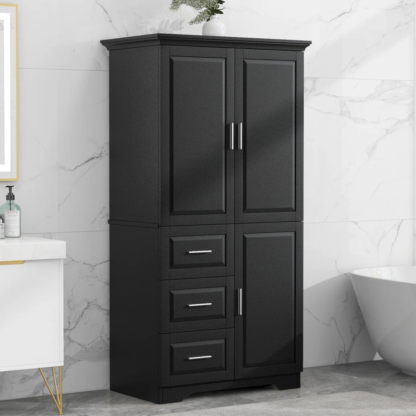 Bathroom Cabinet, 62.2" Tall Storage Cabinet with Doors and Shelves, Freestanding Linen Closet for Bathroom, Kitchen, Living Room, Grey
