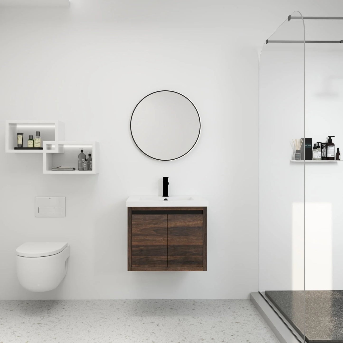 Bathroom Vanity with Sink, Bathroom Vanity with Float Mounting Design, 24 Inch Bathroom Sink Cabinet with Soft Close Doors for Bathroom, California Walnut