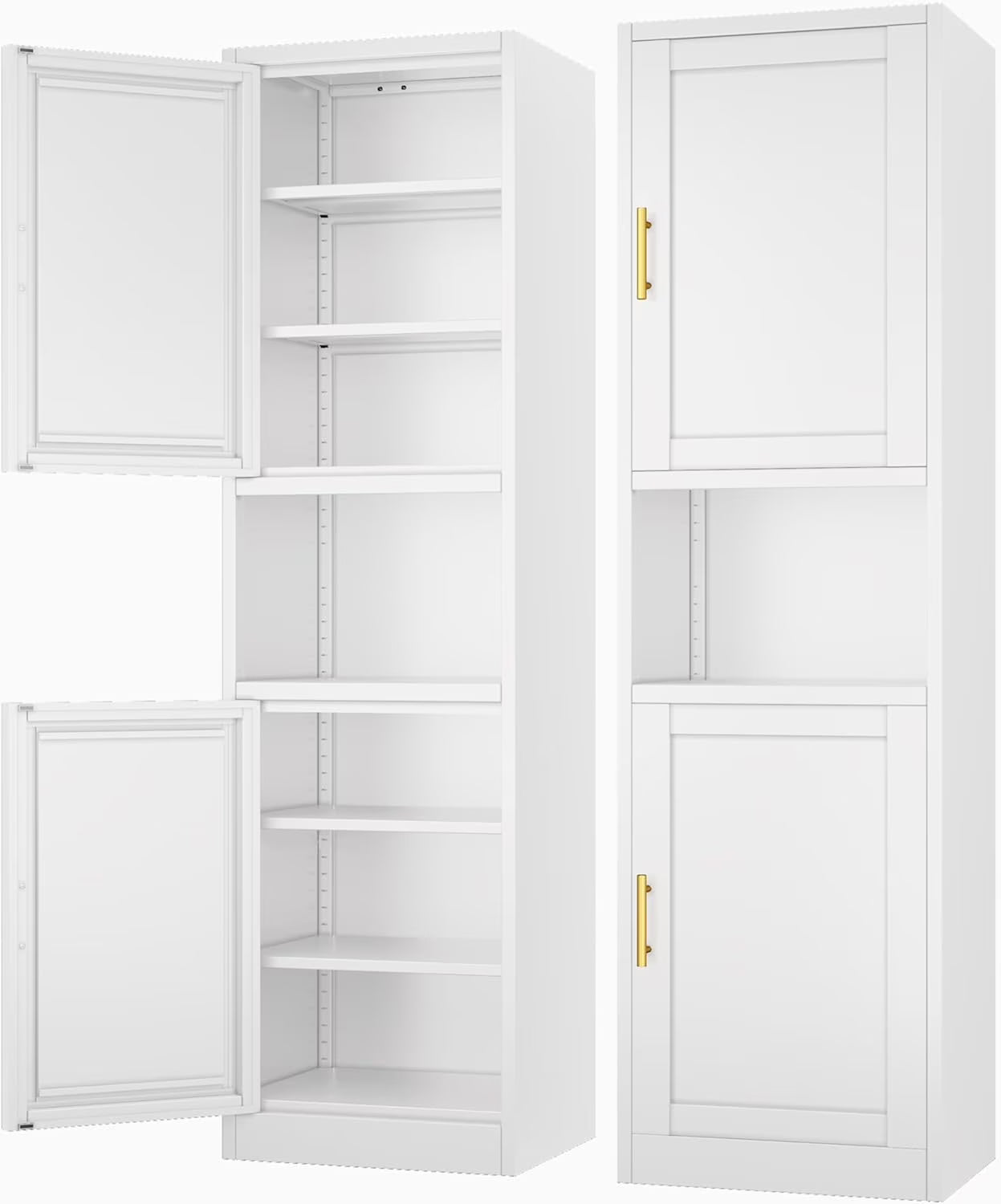 47.24" H Metal Narrow Bathroom Storage Cabinet Pantry Storage Cabinet, 2 Adjustable Shelves for Kitchen, Home Office, Living Room, Dinning Room (Black)
