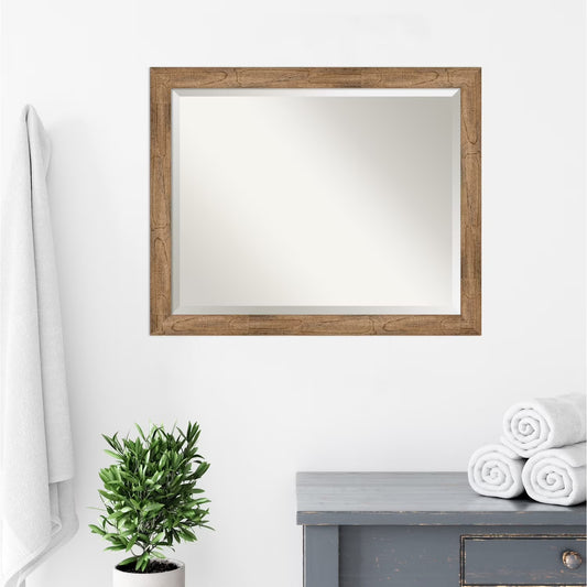 Amanti Art Beveled Wood Bathroom Wall Mirror - Owl Brown Narrow Frame Owl Brown Narrow Outer Size: 32 x 26 in