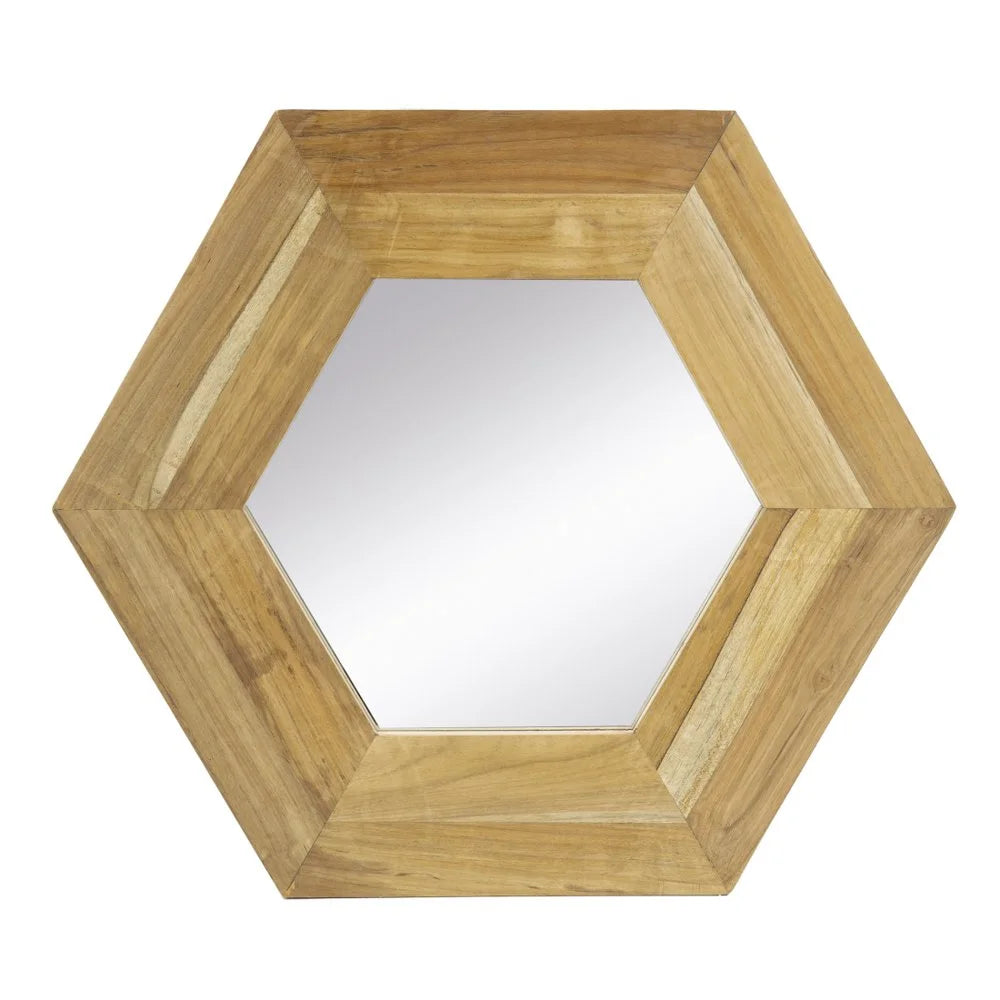 Tcbosik Decorative 18.5" Hexagon Hanging Wall Mirror with Natural Wood Frame and Attached Hanging Bracket, Rustic Farmhouse Decor for the Living Room, Bathroom, Bedroom, and Entryway