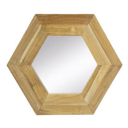 Tcbosik Decorative 18.5" Hexagon Hanging Wall Mirror with Natural Wood Frame and Attached Hanging Bracket, Rustic Farmhouse Decor for the Living Room, Bathroom, Bedroom, and Entryway