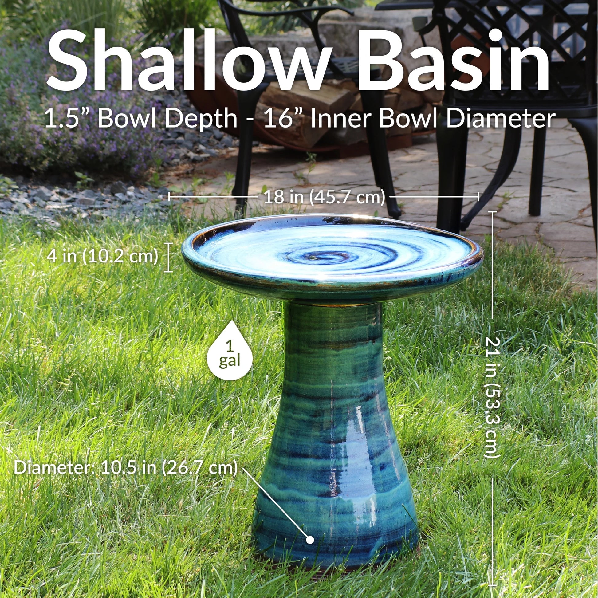 Sunnydaze Freestanding Ceramic Outdoor Bird Bath, Glazed, UV-Resistant Galaxy Blue Finish