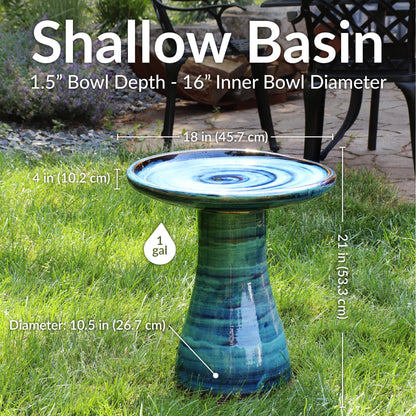 Sunnydaze Freestanding Ceramic Outdoor Bird Bath, Glazed, UV-Resistant Galaxy Blue Finish