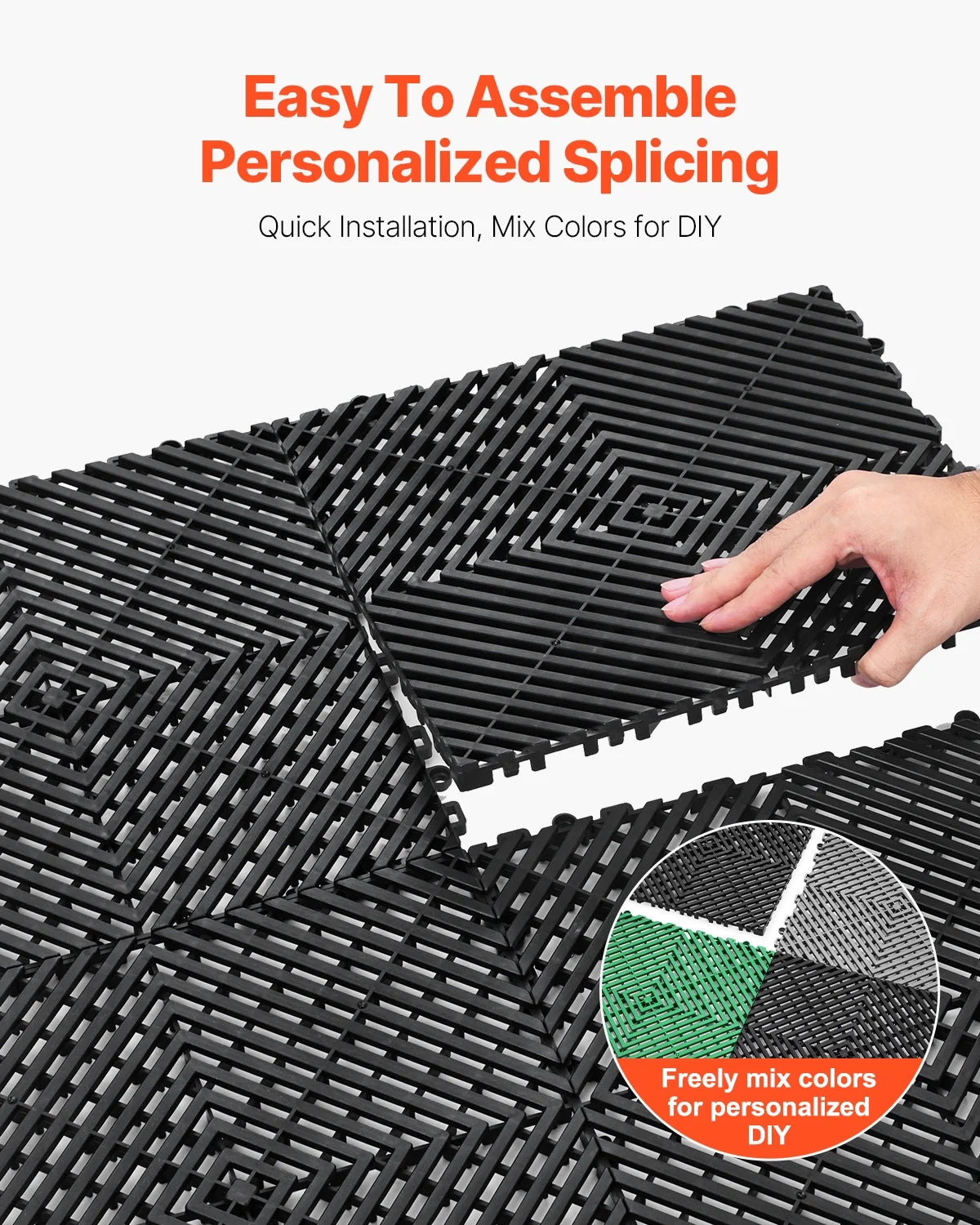 KFFKFF Drainage Floor Mat Set, 12�� x 12�� Modular Interlocking Padding, Set of 55 Connectable Drainage Mats, Slip-Resistant Black PP Drainage Floor and Bath Mat, Suitable for Garage, Garden