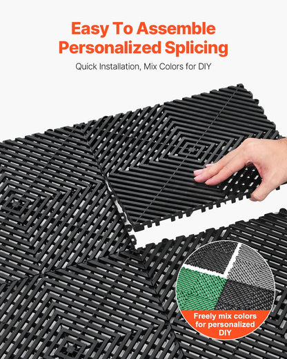 KFFKFF Drainage Floor Mat Set, 12�� x 12�� Modular Interlocking Padding, Set of 55 Connectable Drainage Mats, Slip-Resistant Black PP Drainage Floor and Bath Mat, Suitable for Garage, Garden
