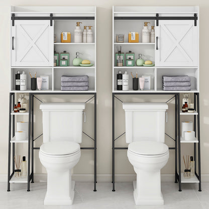 Vabches Over The Toilet Storage Cabinet with Sliding Door and Integrated Toilet Paper Holder, Ideal for Bathrooms, Restrooms, and Laundry Rooms.