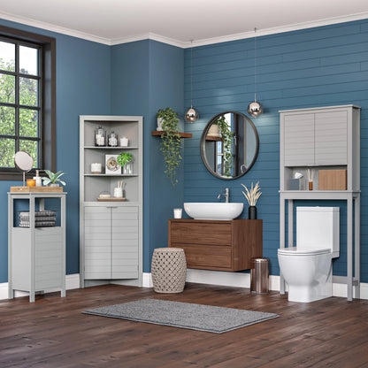 RiverRidge Madison Tall Corner Bathroom Linen Storage Cabinet with Open Shelves - Gray