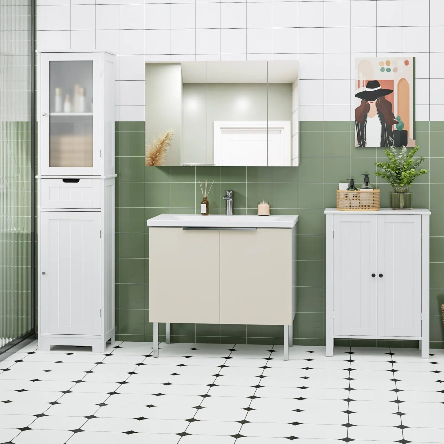 Homfa Bathroom Cabinets Freestanding, Bathroom Storage Floor Cabinet, White Storage Cabinets with Doors and Shelves