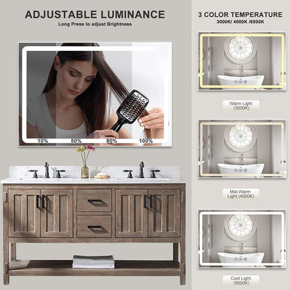 DURASPACE Bathroom Mirrors Wall Mirror Anti fog Mirror 48"x 32" with Waterproof Memory Function Touch Button, Rectangle (Vertical/Horizontal)