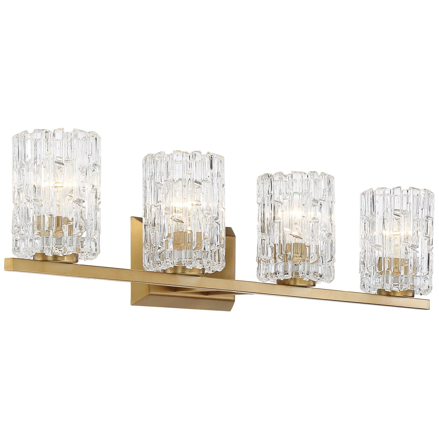 Possini Euro Design Icelight Modern Wall Light Warm Brass Hardwire 36" 4-Light Fixture Textured Ice Glass for Bedroom Bathroom Vanity Living Room