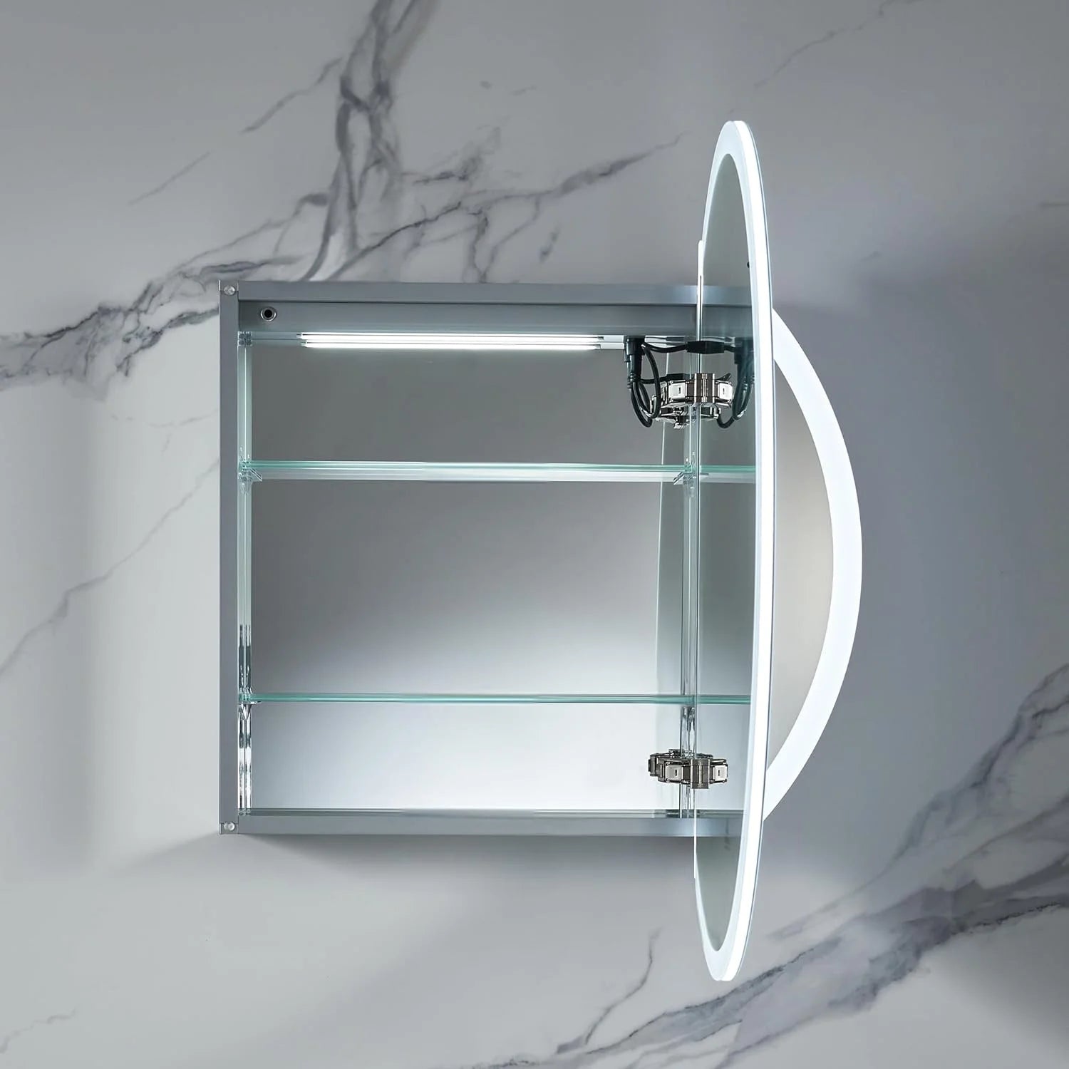 Blossom Regulus 32" LED Medicine Cabinet| Right Hinge| Bathroom Lighted Round Mirror Storage| Defog