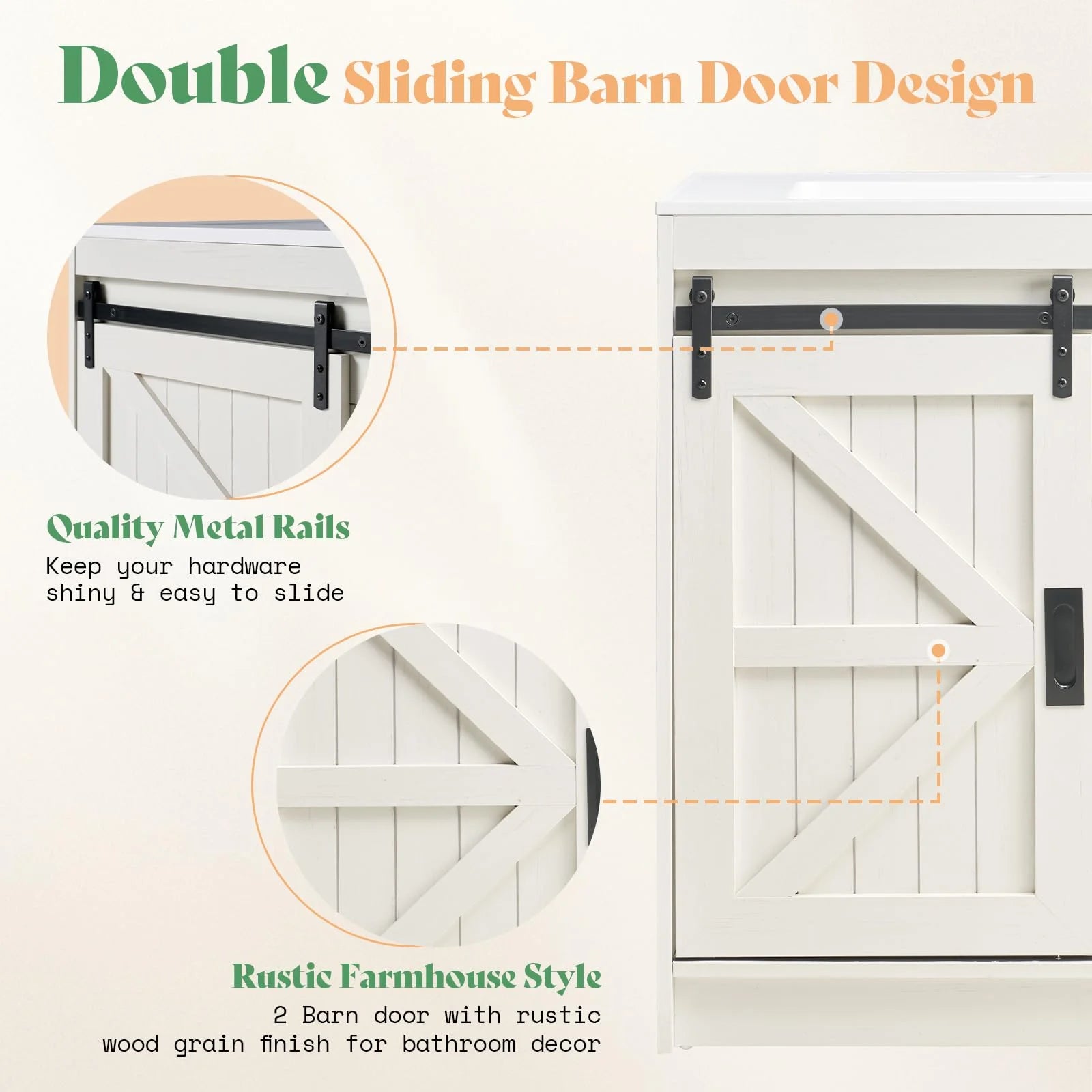 Merluxy 61" Farmhouse Double Bathroom Vanity with Sink Combo, Dual Basin Bathroom Storage Cabinet, Large Double Bath Vanity Sink Set, Rustic White
