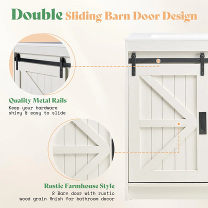 Merluxy 61" Farmhouse Double Bathroom Vanity with Sink Combo, Dual Basin Bathroom Storage Cabinet, Large Double Bath Vanity Sink Set, Rustic White