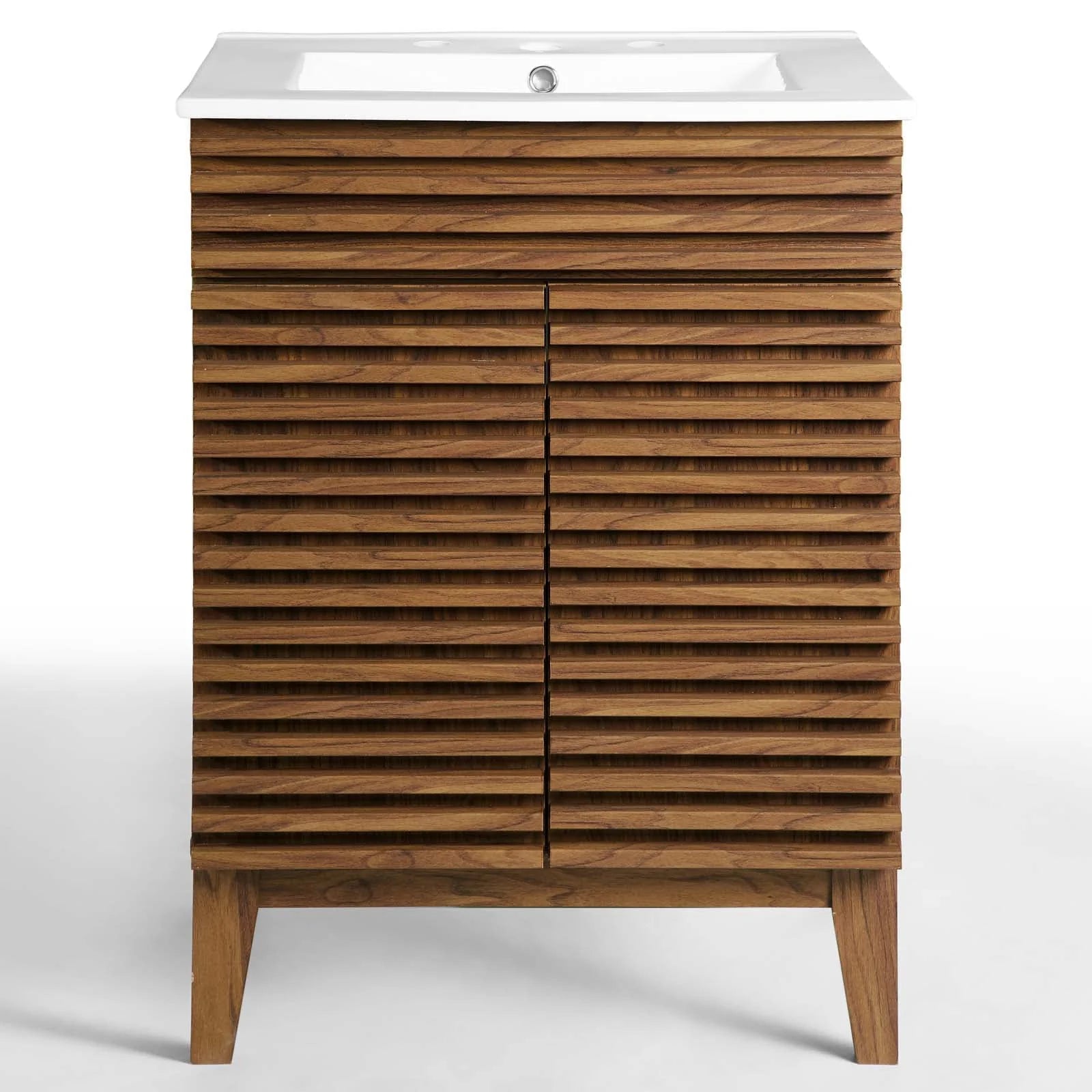 Modway Render Bathroom Vanity in Walnut White