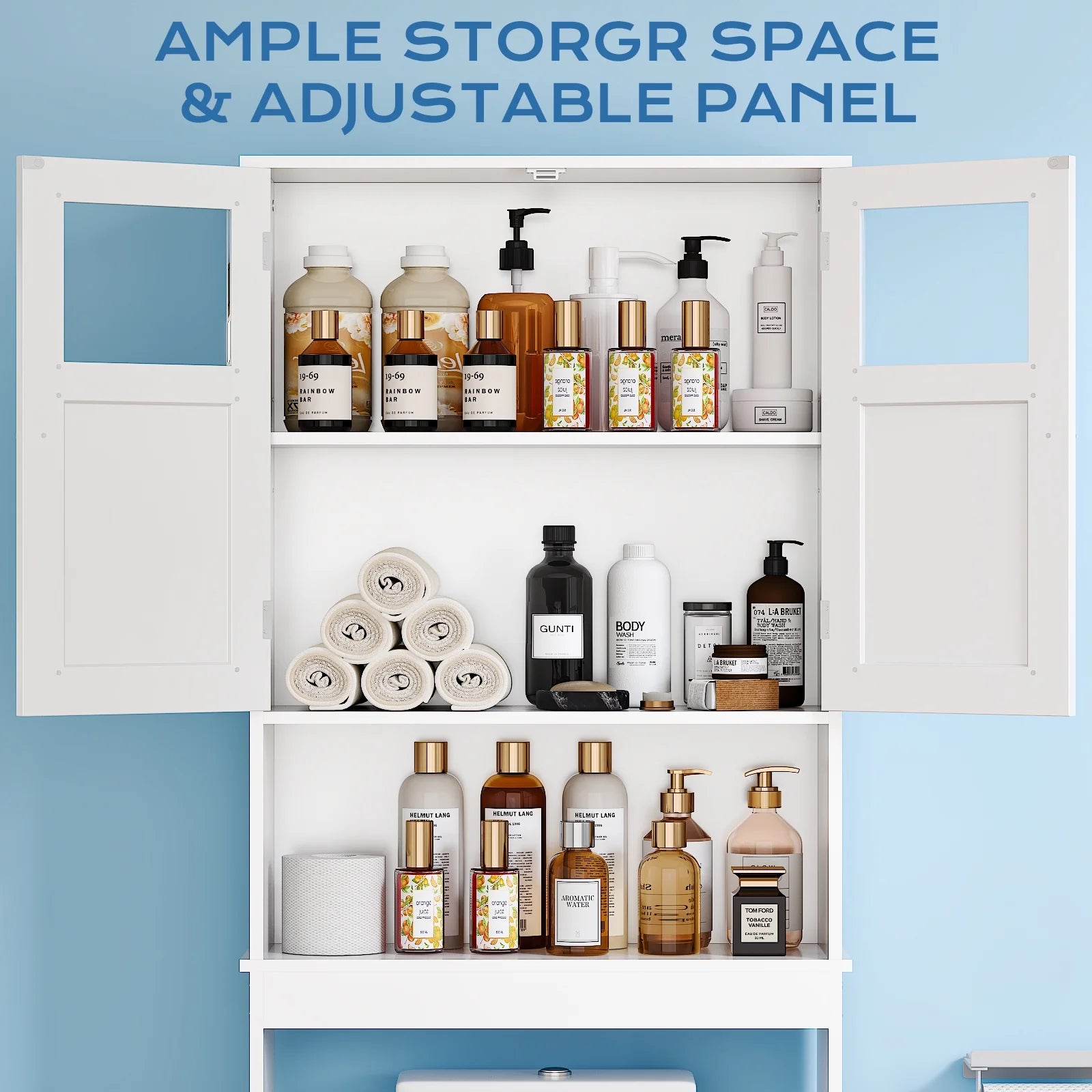 Ktaxon Over the Toilet Bathroom Storage Cabinet with 2 Doors & 3 Storage Shelves Space Saver, White