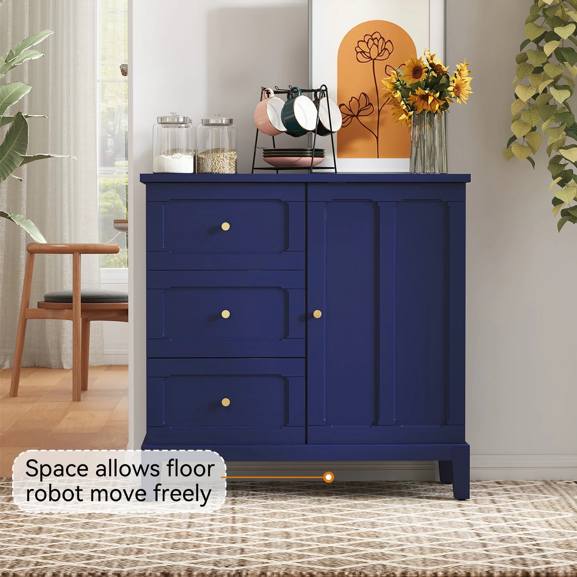 CBJCBJ 31.7"Storage Cabinet, Classical 3 Drawers & 1 Door Design with Gold-Tone Handles, Multi-Use Organizer for Living Room, Kitchen, Bathroom��BLUE)