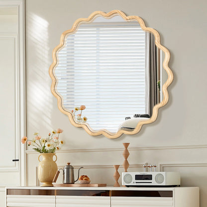 Dasun Solid Wood Wavy Square Mirror-Black 36" x 36" Modern Mirror Wall Decor for Bathroom, Bedroom, Living Room, Dining Room, Cloakroom, Entryway