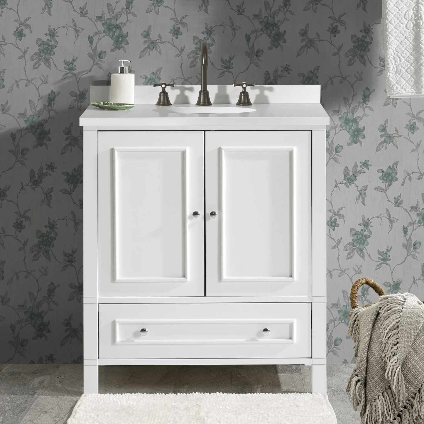 Alaterre Furniture Williamsburg 30 in. Bathroom Vanity - Freestanding Cabinet Without Sink - Small Wood Vanity with Soft-Close Doors, Gray