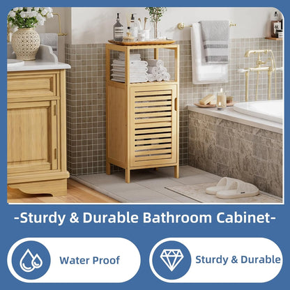 Bathroom Cabinet, Bamboo Floor Cabinet Free Standing, 4 Tier Sofa Side Storage Cupboard for Living Room Kitchen Bedroom
