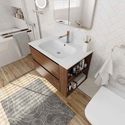 30" Bathroom Vanity with Sink Set, Wall Mounted Floating Bathroom Vanities with Adjustable Shelf and Storage Drawers Vanity and Sink Combo, Bathroom Storage Combo Cabinet for Small Space, White
