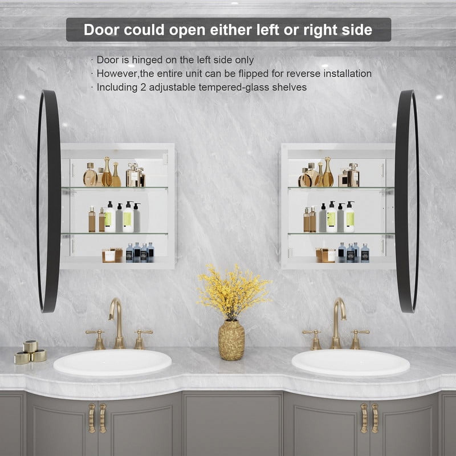 WallBeyond Bathroom Medicine Cabinet with Round Mirror Aluminum Framed 28", Gold