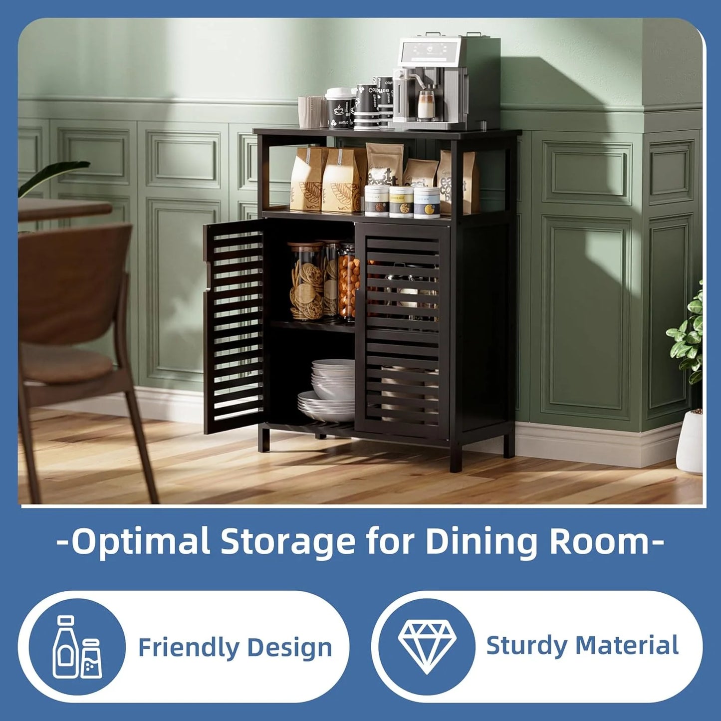 Bathroom Cabinet Freestanding, Bamboo Storage Cabinet 4-Tier Floor Cupboard with Door and Shelf for Bathroom, Kitchen, Hallway, Natural