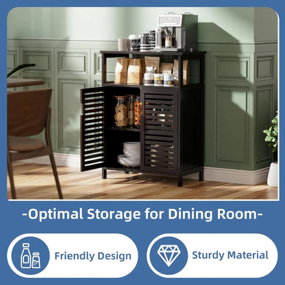 Bathroom Cabinet Freestanding, Bamboo Storage Cabinet 4-Tier Floor Cupboard with Door and Shelf for Bathroom, Kitchen, Hallway, Natural