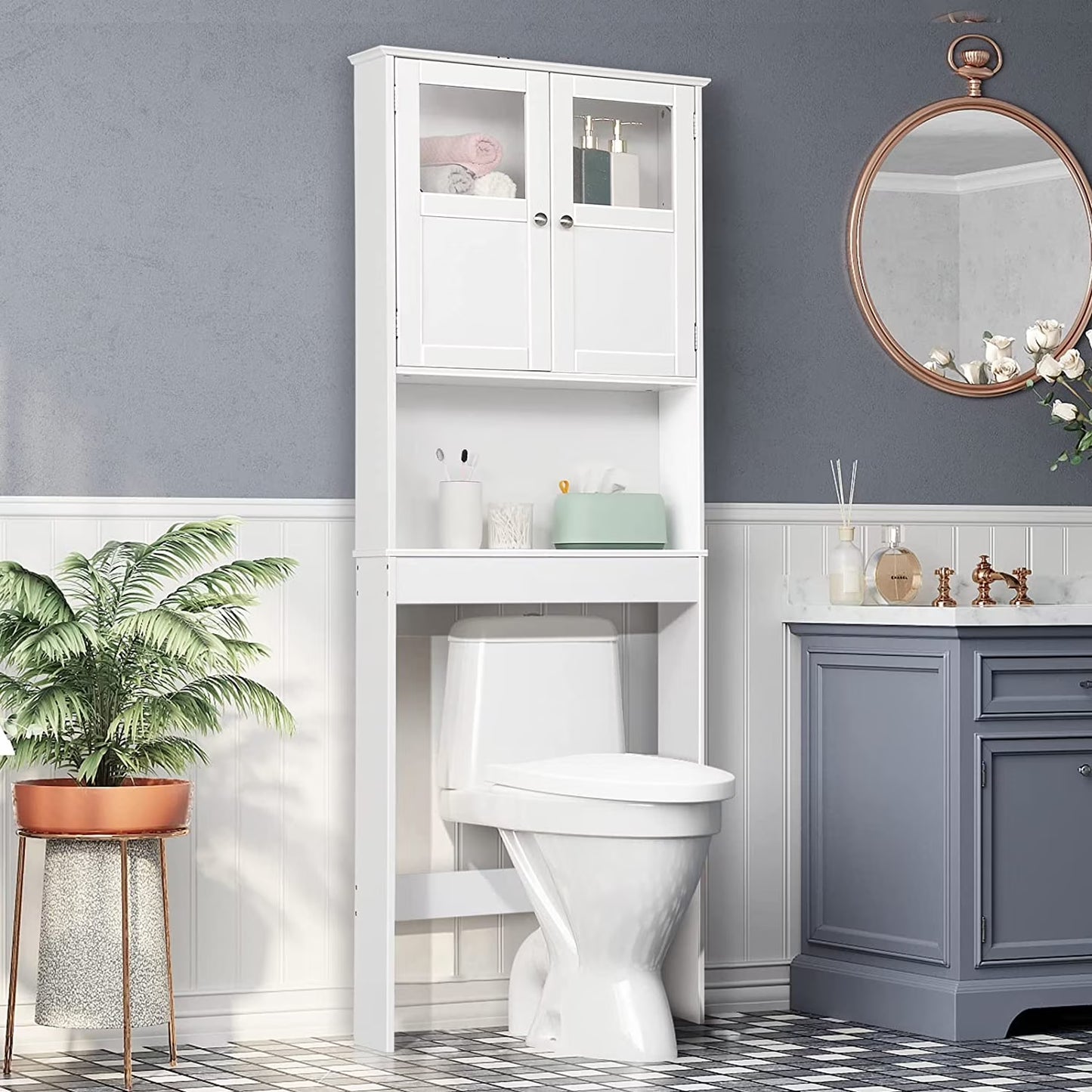 Zimtown 67'' over the Toilet Bathroom Storage Cabinet with 2 Doors and Adjustable Shelf, White