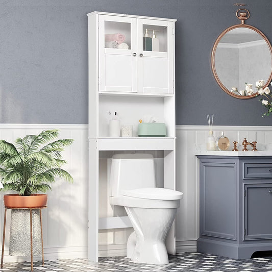 Zimtown 67'' over the Toilet Bathroom Storage Cabinet with 2 Doors and Adjustable Shelf, White