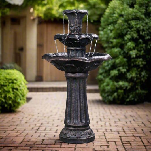 Teamson Home 37.8" 3-Tier Lily Birdbath Water Fountain