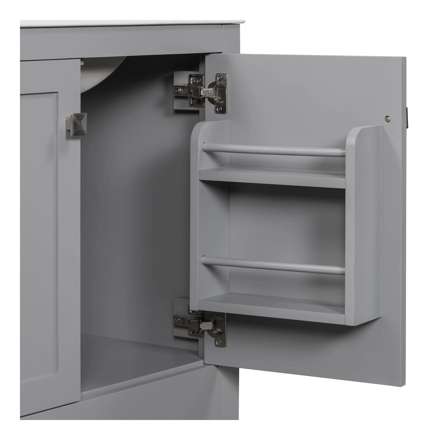 Zolaris Modern Bathroom Vanity with Ceramic Sink, Shelves, Drawers, Wood, Gray