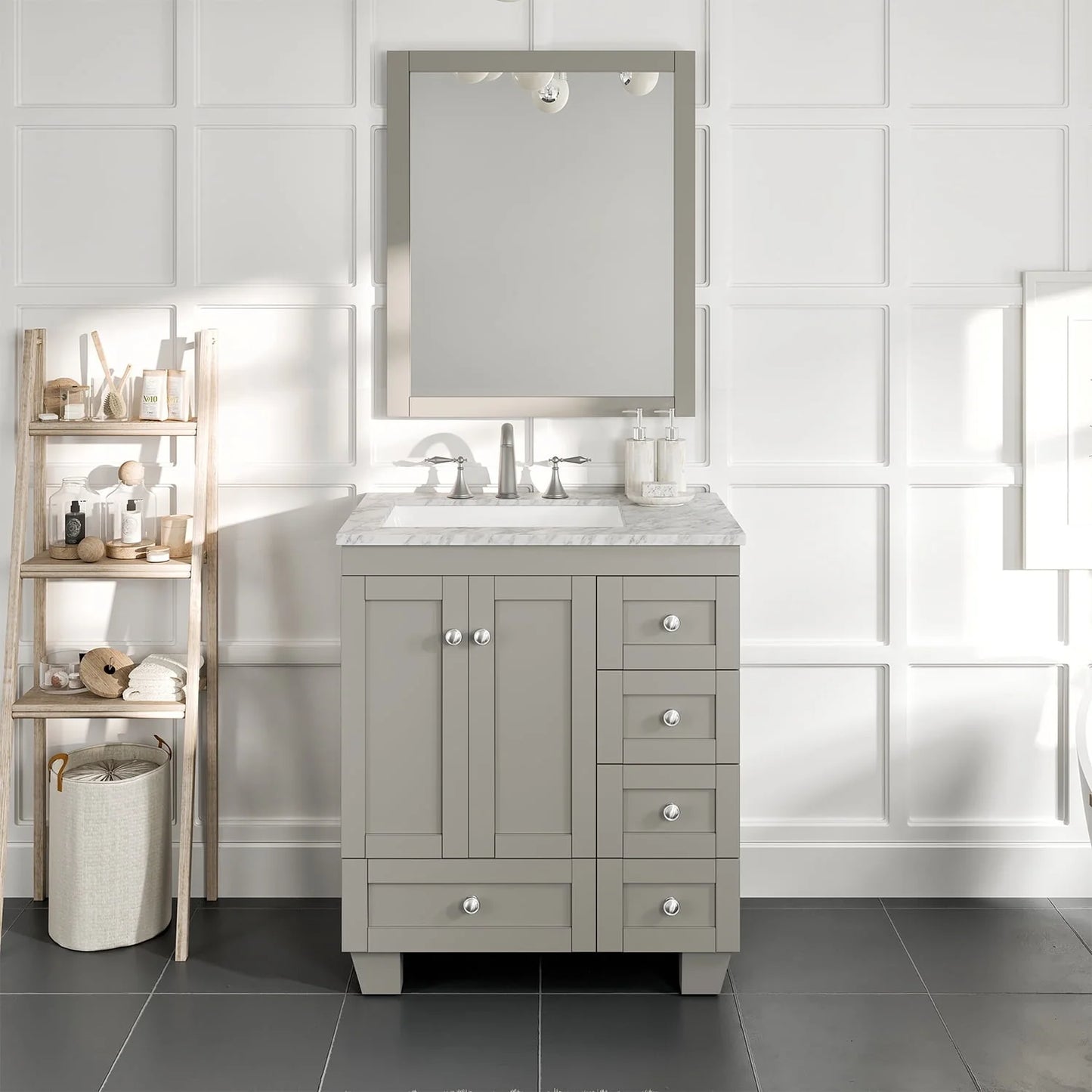 Eviva Bathroom Vanity Acclaim C. 30" Transitional Gray with White Carrara Marble Counter-Top