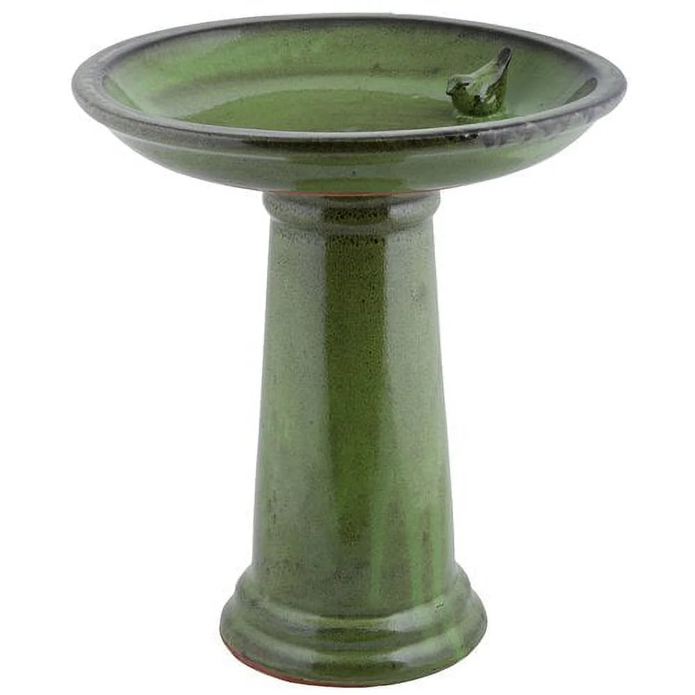 Esschert Design USA FB423 Ceramic Bird Bath on Pedestal with Bird, White