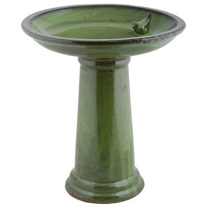 Esschert Design USA FB423 Ceramic Bird Bath on Pedestal with Bird, White