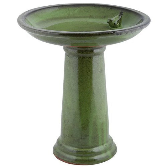 Esschert Design USA FB423 Ceramic Bird Bath on Pedestal with Bird, White