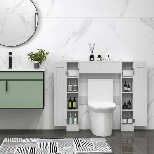 Topbuy Over The Toilet Storage Cabinet Bathroom Space Saver Organizer with Adjustable Shelves & Paper Holder