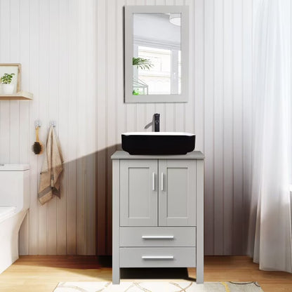 PULUOMIS 24'' Single Bathroom Vanity with Manufactured Wood Top with Mirror, Gray
