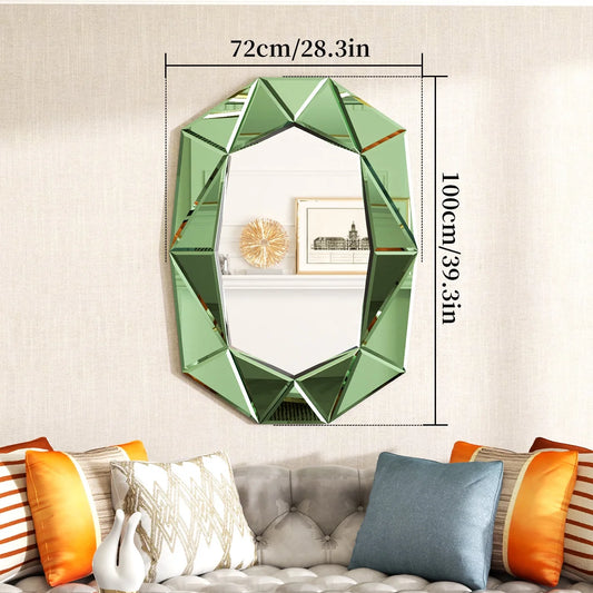 LUVODI Geometric Mirror Wall 28 x 39 inch Art Mirror Green 3D Glass Beveled for Bathroom Living Room