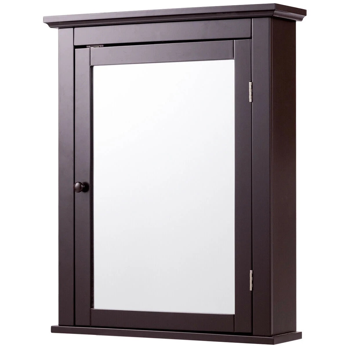 Gymax Bathroom Mirror Cabinet Adjustable Shelf Wall Mounted Medicine Storage Brown