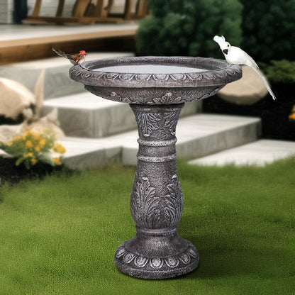 24.4" H Cement Bird Bath for Garden- Fibre Reinforced Concrete Bird Baths for Outdoors, Large Size Vintage Carved Pedestal Birdbath for Patio, Yard, Lawn -20��Dia. X 24.4��H Bird Fountain