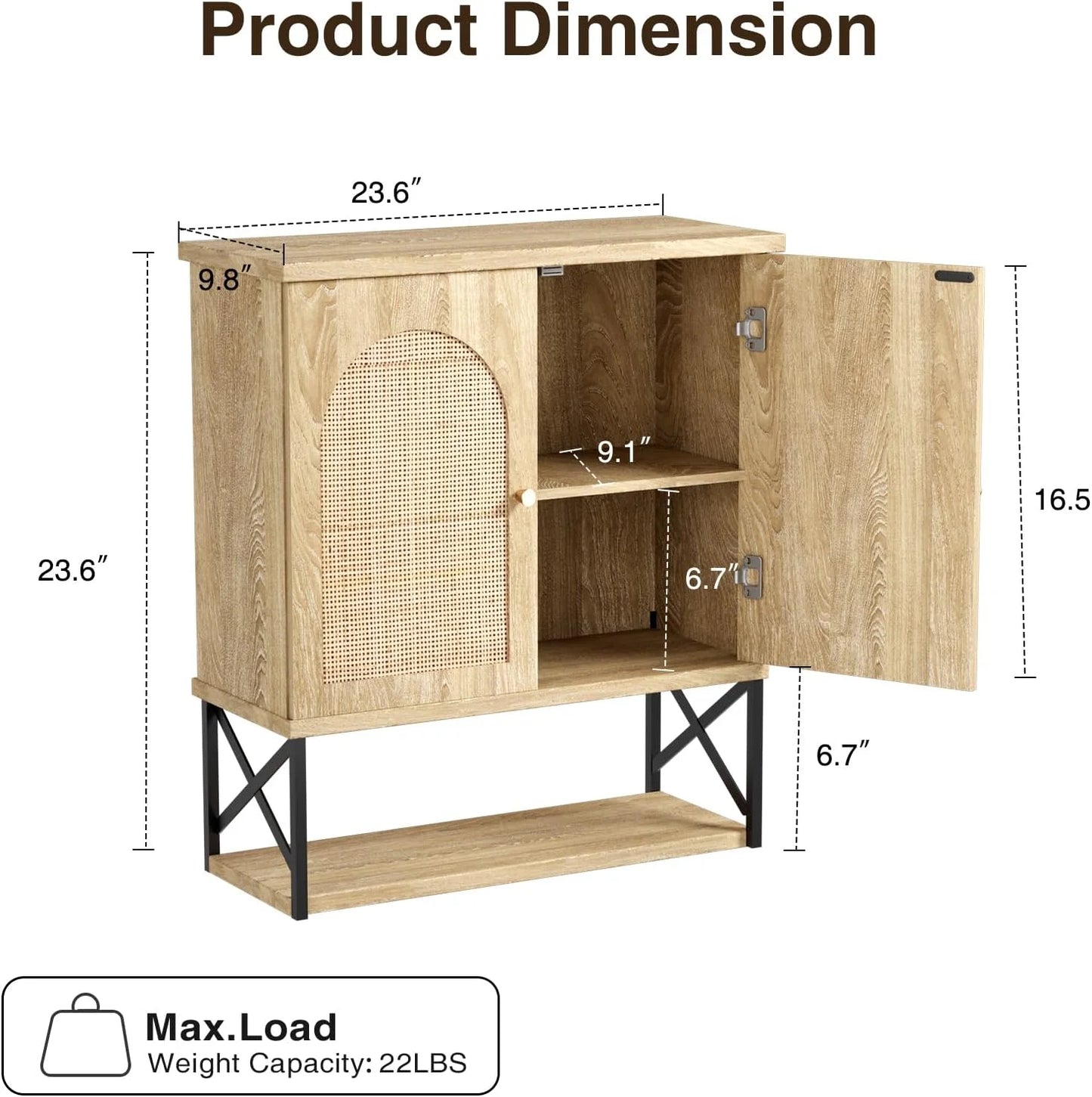 VEANERWOOD Rattan Bathroom Wall Storage Cabinet with Double Doors and Adjustable Shelves, Medicine Wall Storage Cabinet for Kitchen, Toilet, Bathroom