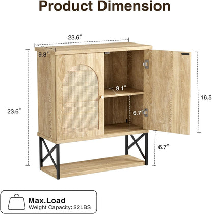VEANERWOOD Rattan Bathroom Wall Storage Cabinet with Double Doors and Adjustable Shelves, Medicine Wall Storage Cabinet for Kitchen, Toilet, Bathroom