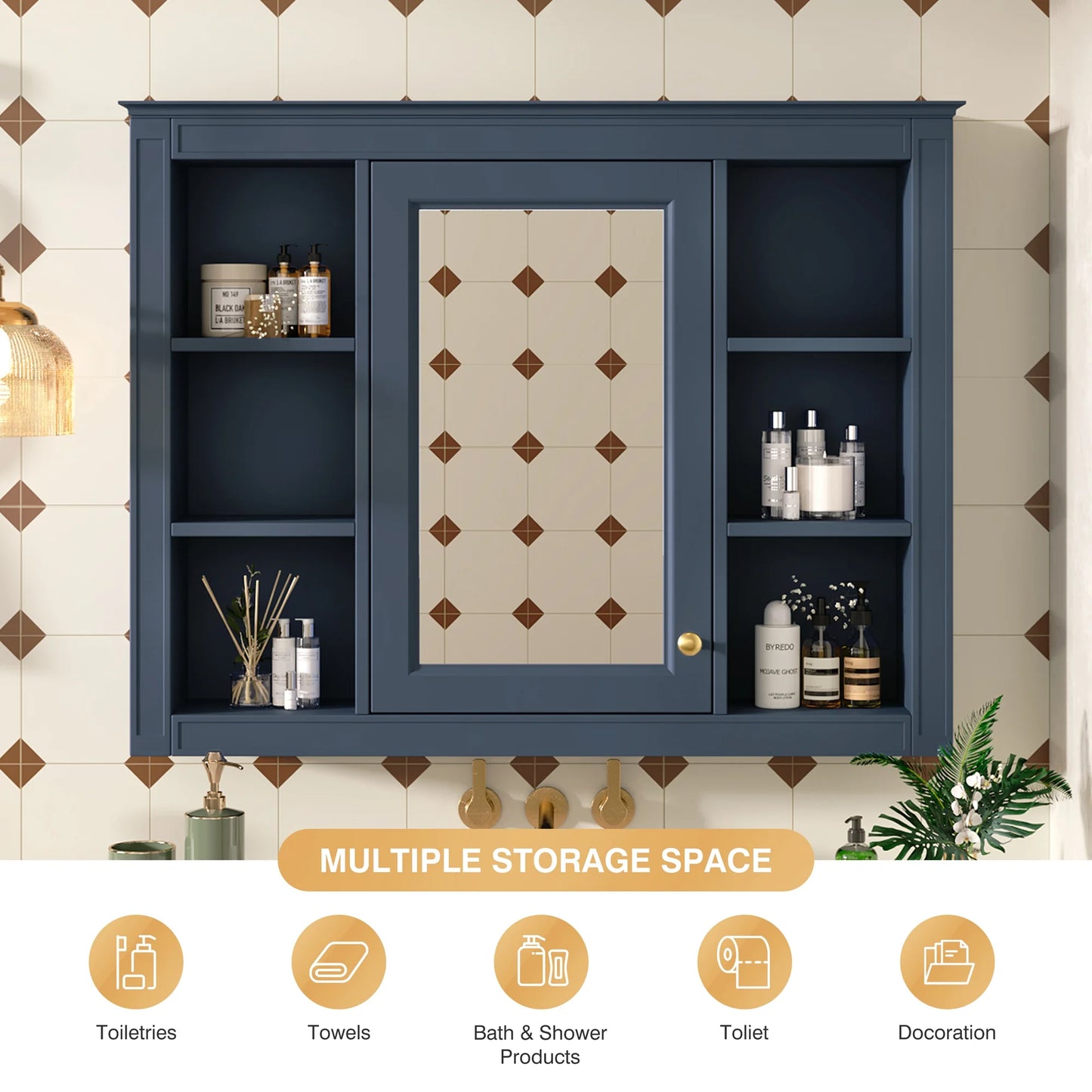 Euroco Wall Mounted Bathroom Mirror Cabinet �?Triple Door Vanity Storage with Concealed Shelves, Modern Design, Durable Construction, Easy Assembly