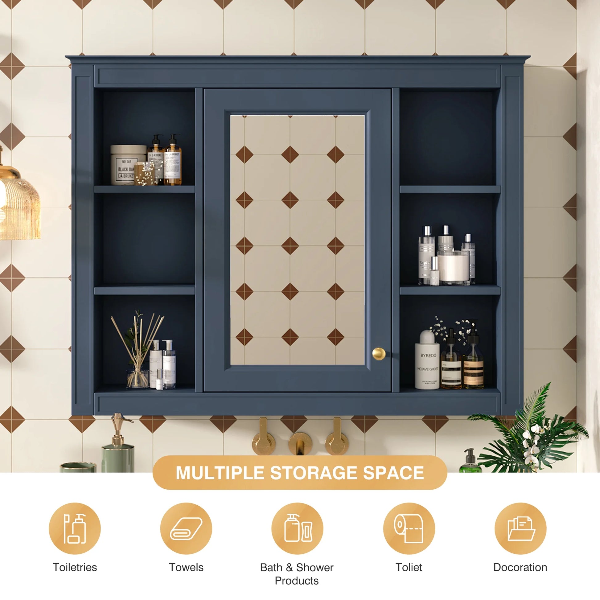 Euroco Wall Mounted Bathroom Mirror Cabinet �?Triple Door Vanity Storage with Concealed Shelves, Modern Design, Durable Construction, Easy Assembly