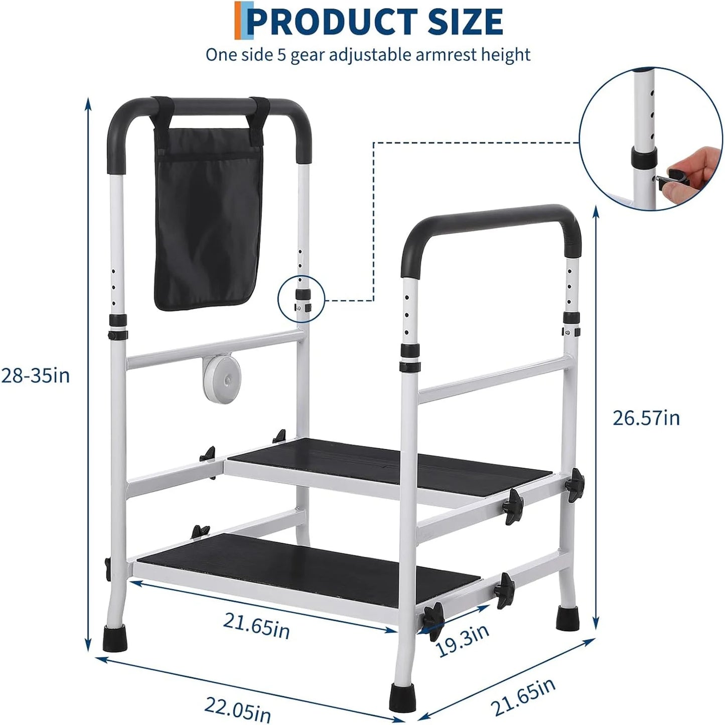 Bed Step Stool for High Bed for Elderly, Bed Rails for Elderly with Adjustable Height Bed Step Stool, Bed Safety Rail Up to 440 Lbs with Handicap Grab Bars for Fall Prevention for Bedside, Bathtub