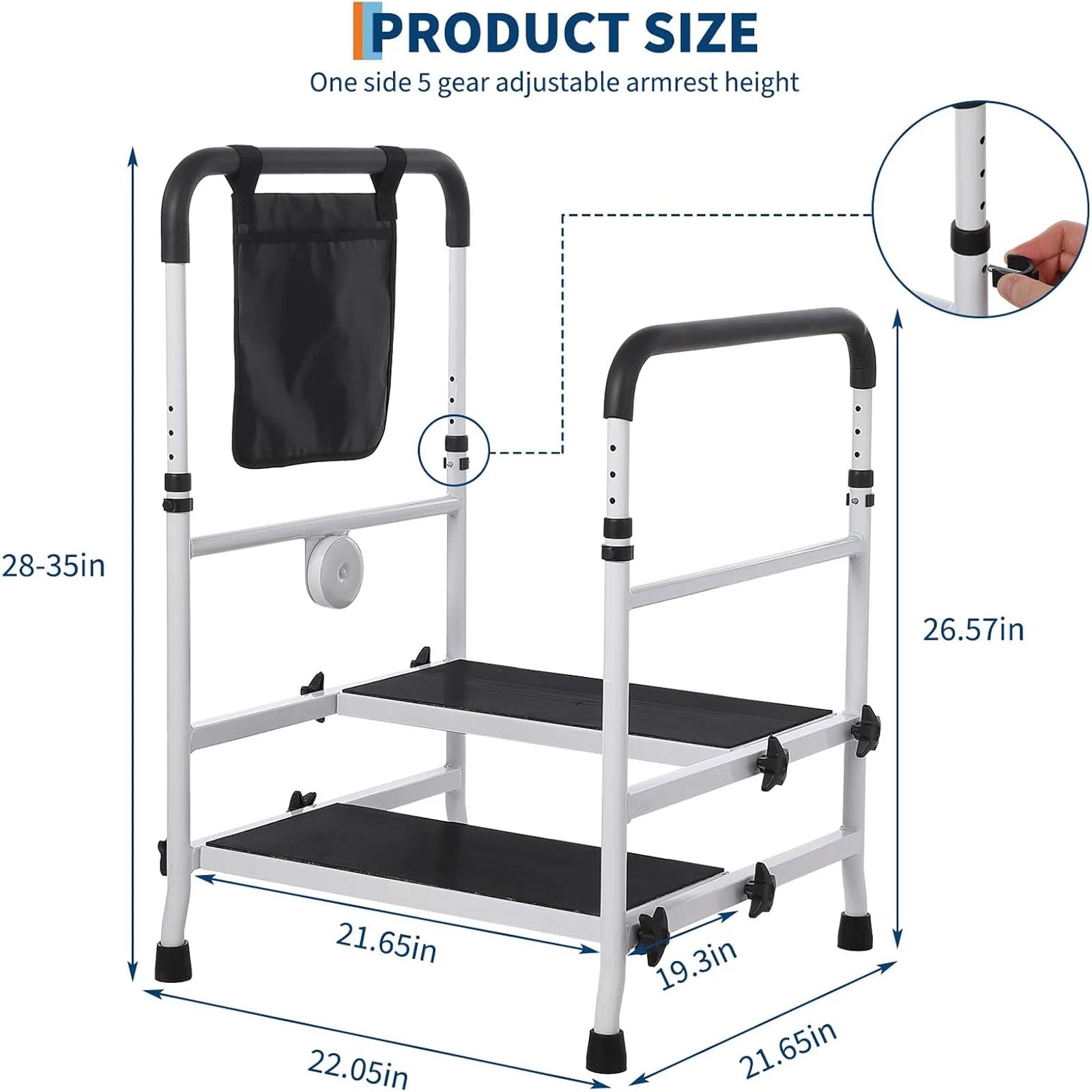 Bed Step Stool for High Bed for Elderly, Bed Rails for Elderly with Adjustable Height Bed Step Stool, Bed Safety Rail Up to 440 Lbs with Handicap Grab Bars for Fall Prevention for Bedside, Bathtub