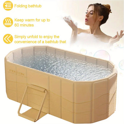 Foldable Portable Hot Tub - Large Collapsible Spa with Non-Slip Mat, 5 Bath Bags & Drain Pipe - Perfect for Adults & Families